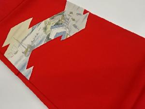 塩瀬金彩手描き民家に船・人物風景模様名古屋帯